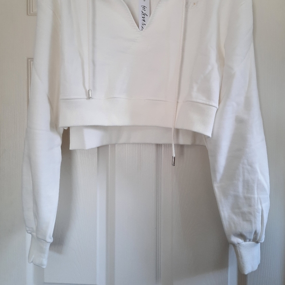 WHITE Harper Sweatshirt Hoodie Crop Top RARE Lemon - Picture 8 of 11
